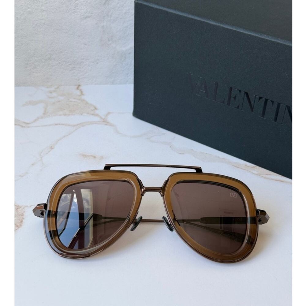 NEW Valentino V-Story VLS129-D Nude Brown Aviator Sunglasses